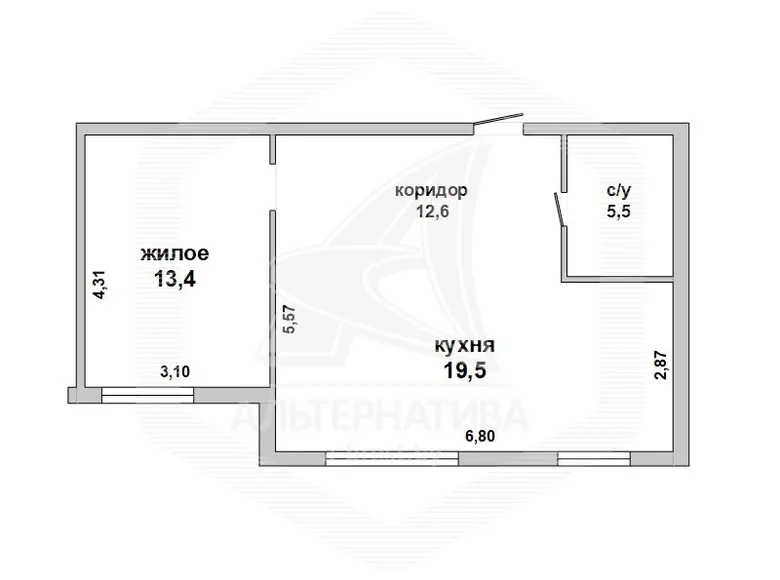 Квартира 1 комната 51 м² Брест, Беларусь