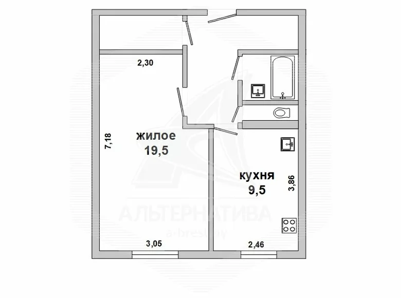 Квартира 1 комната 45 м² Тельминский сельский Совет, Беларусь