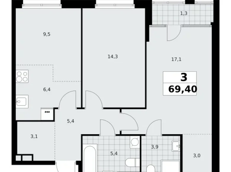 Wohnung 3 zimmer 69 m² Nördlicher Verwaltungsbezirk, Russland