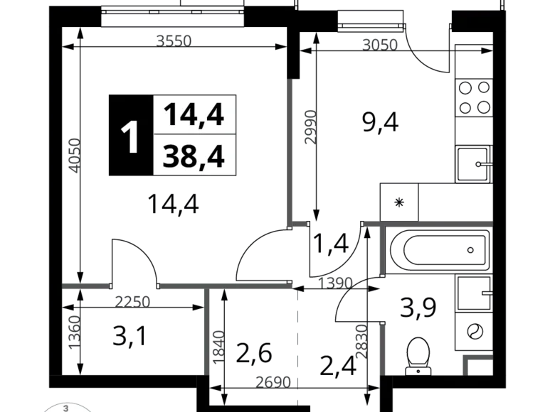 Квартира 1 комната 38 м² Химки, Россия