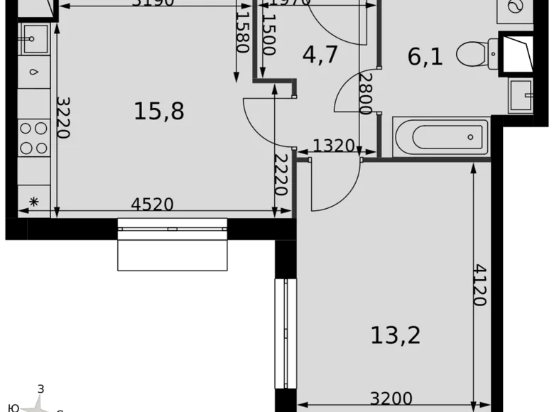 1 room apartment 40 m² Razvilka, Russia