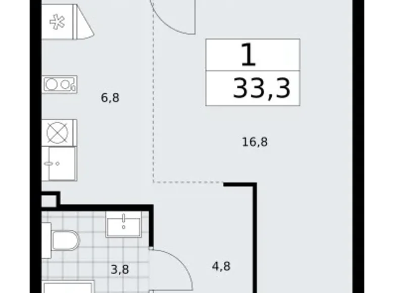 Wohnung 1 zimmer 33 m² Troizk, Russland