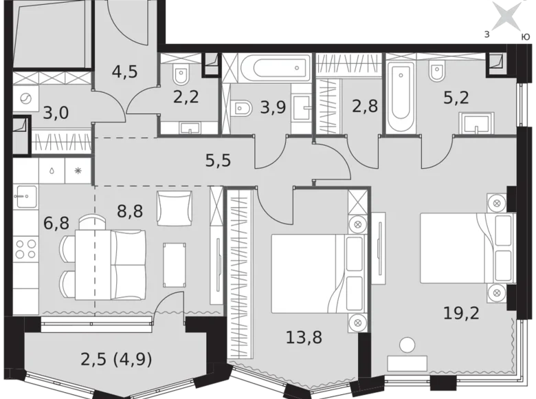 3 room apartment 78 m² North-Western Administrative Okrug, Russia