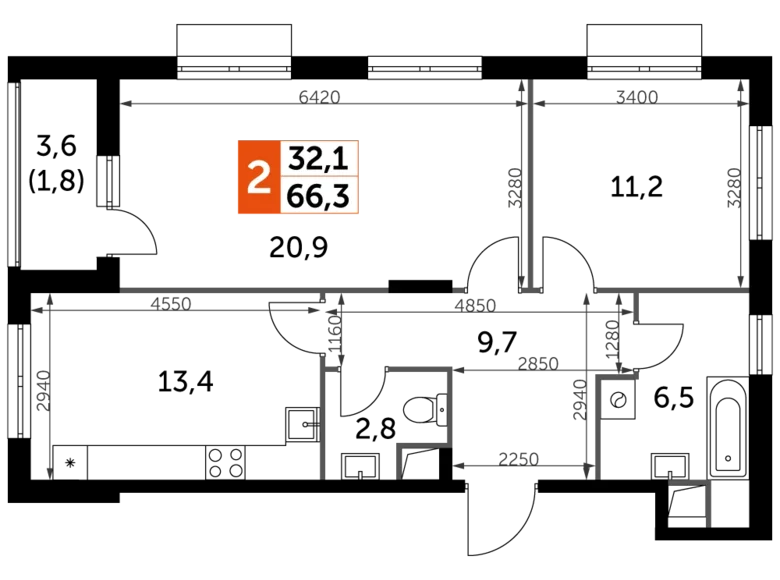 Квартира 2 комнаты 67 м² Развилка, Россия