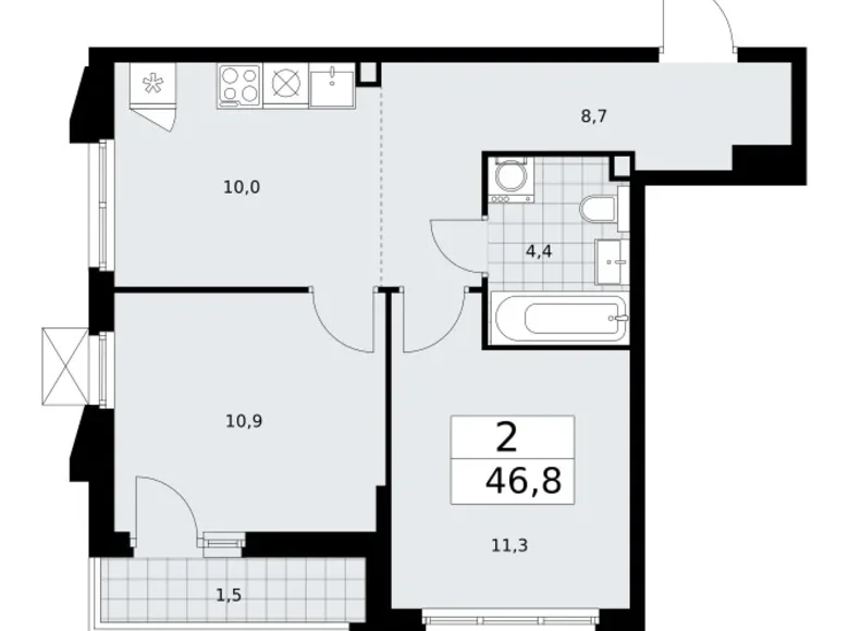 Appartement 2 chambres 47 m² Troïtsk, Russie