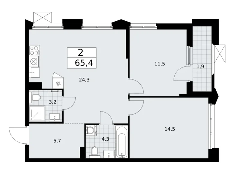 Mieszkanie 2 pokoi 65 m² Troick, Rosja