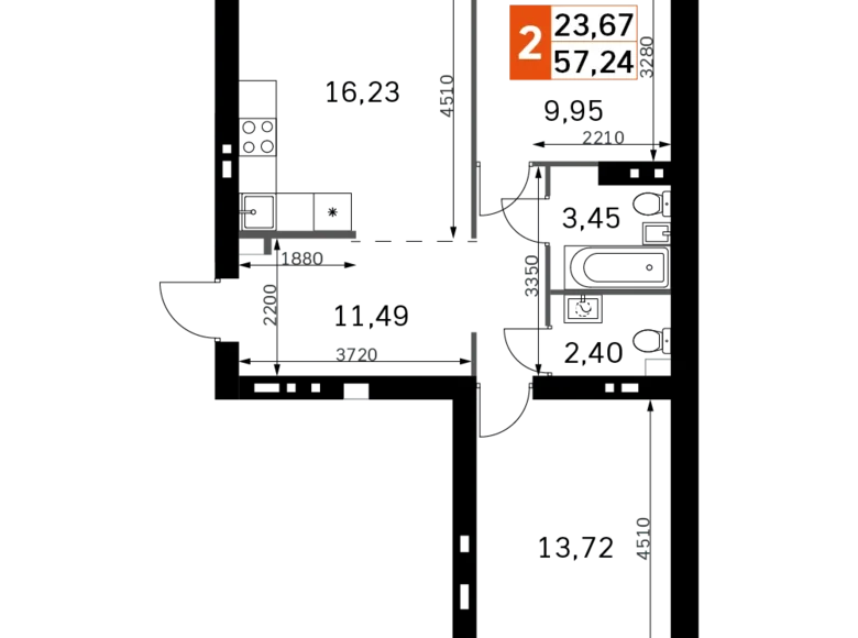 Квартира 2 комнаты 57 м² Одинцовский городской округ, Россия