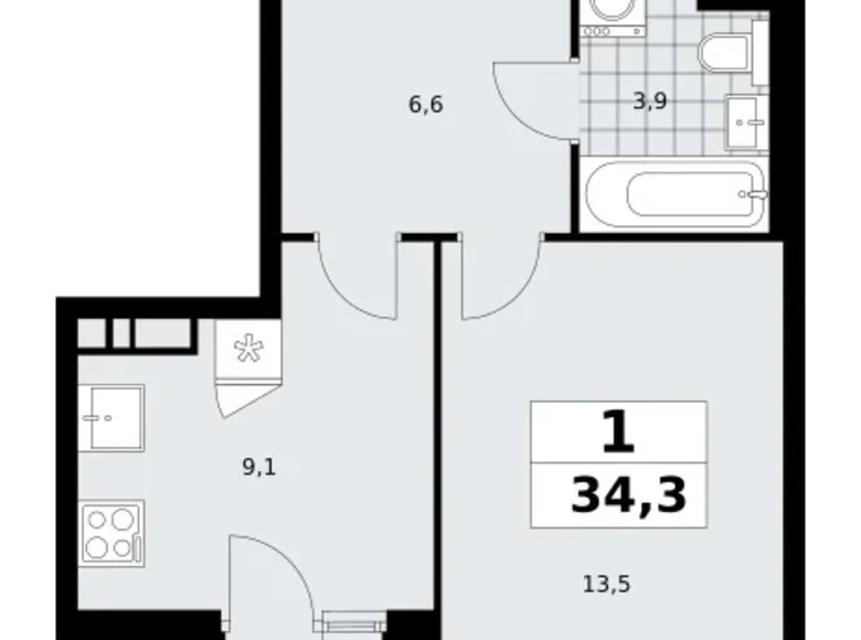 Apartamento 1 habitación 34 m² poselenie Sosenskoe, Rusia