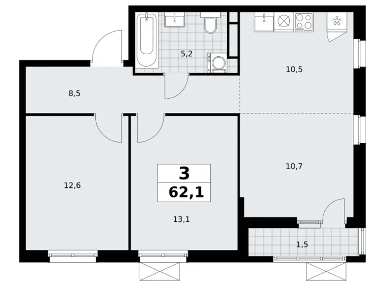 Квартира 3 комнаты 62 м² Юго-Западный административный округ, Россия