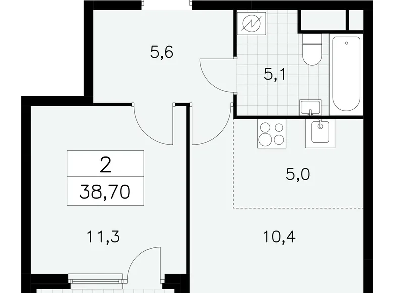 Wohnung 2 Zimmer 39 m² Südwestlicher Verwaltungsbezirk, Russland