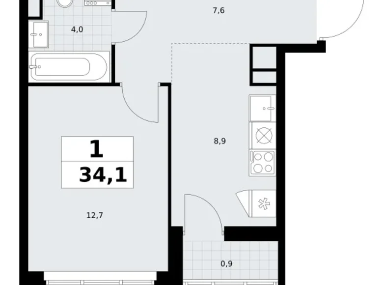 Wohnung 1 zimmer 34 m² Postnikovo, Russland