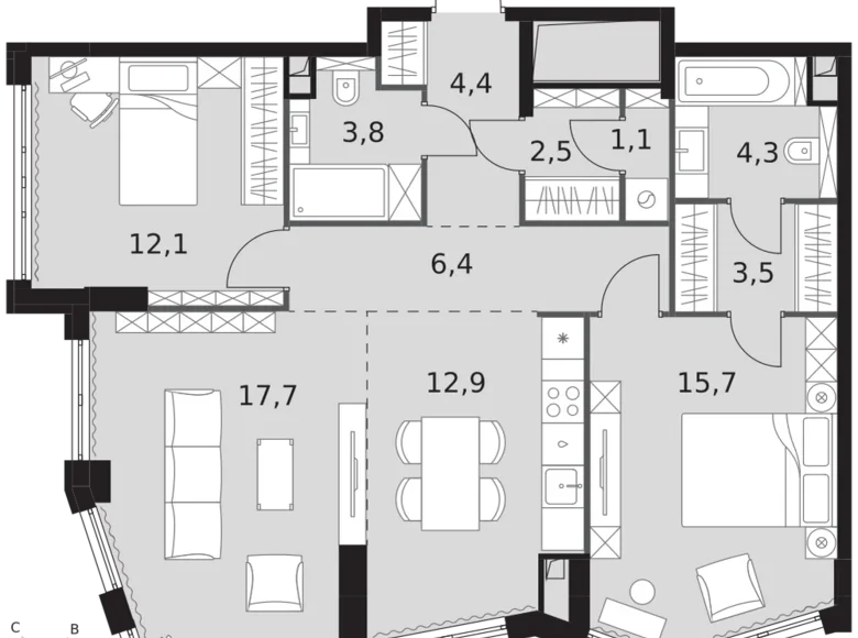 Apartamento 3 habitaciones 84 m² North-Western Administrative Okrug, Rusia