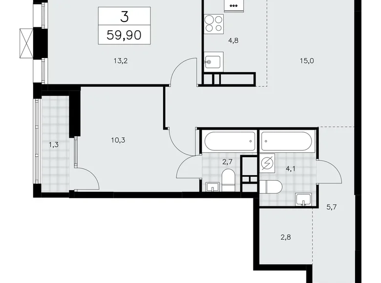 Apartamento 3 habitaciones 60 m² poselenie Sosenskoe, Rusia