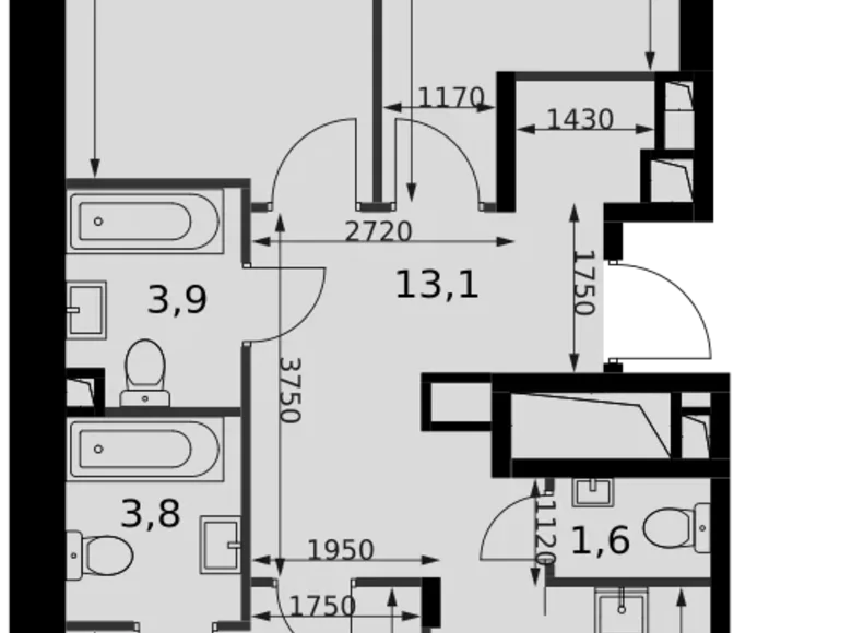 3 room apartment 86 m² North-Western Administrative Okrug, Russia