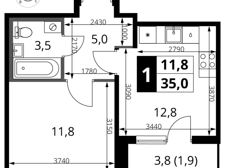 Appartement 1 chambre 35 m² Khimki, Fédération de Russie