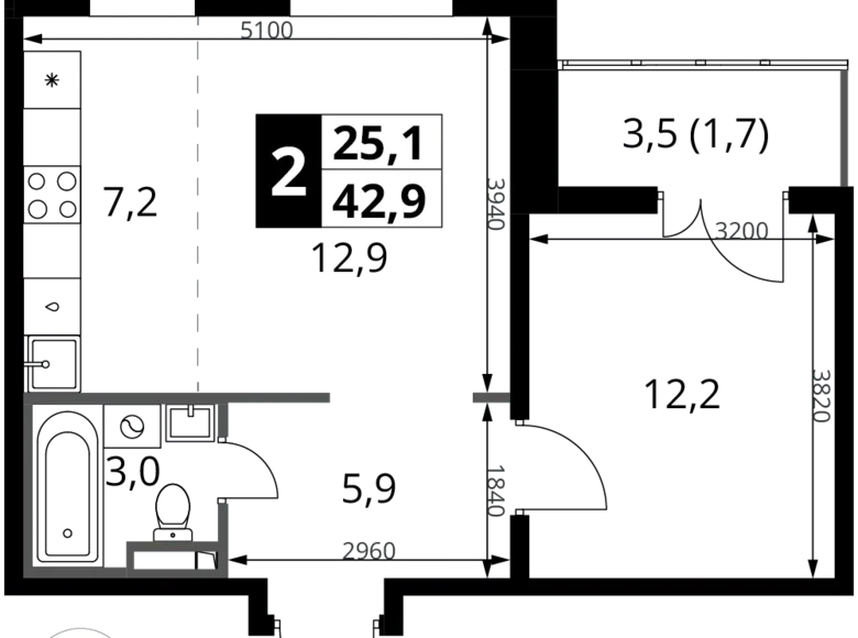 Квартира 2 комнаты 43 м² Potapovo, Россия