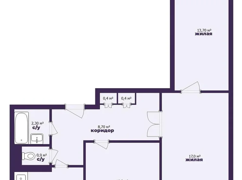 Квартира 3 комнаты 63 м² Солигорск, Беларусь