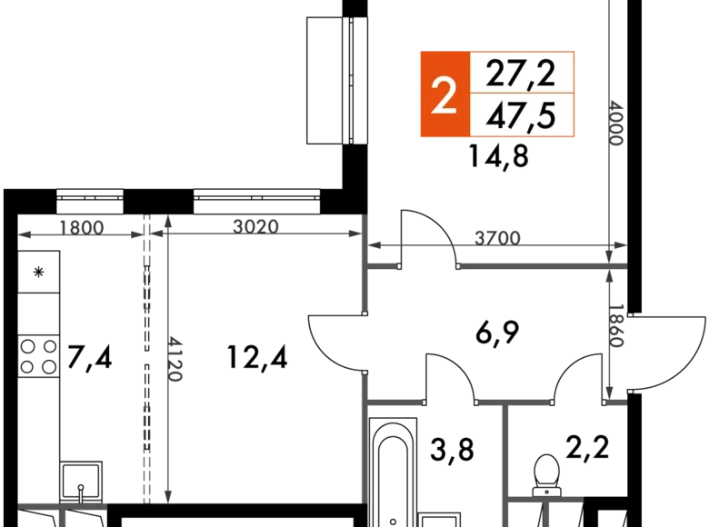 Квартира 2 комнаты 48 м² Развилка, Россия