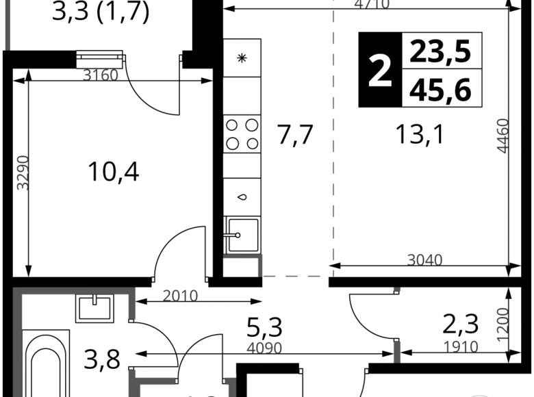 Mieszkanie 2 pokoi 46 m² rejon leniński, Rosja