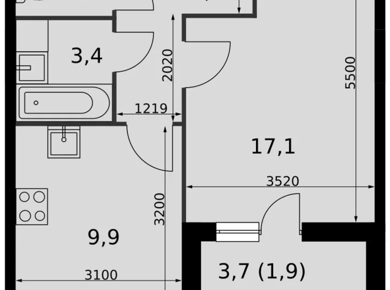 Mieszkanie 1 pokój 41 m² Razvilka, Rosja