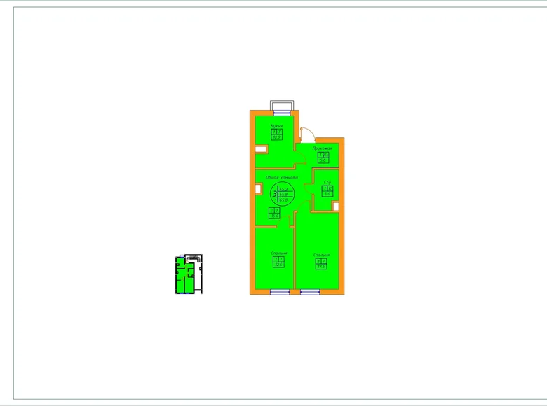 Kvartira 3 xonalar 64 m² Shuroda