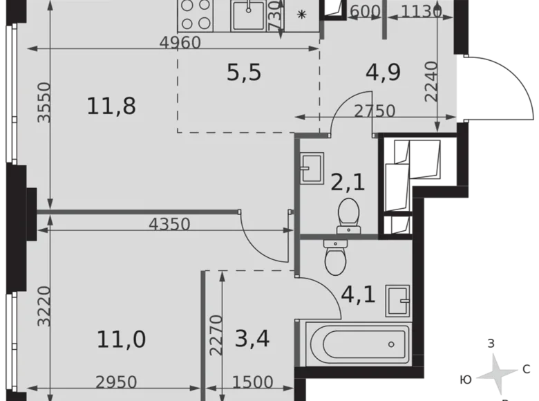 Квартира 2 комнаты 43 м² Северо-Западный административный округ, Россия