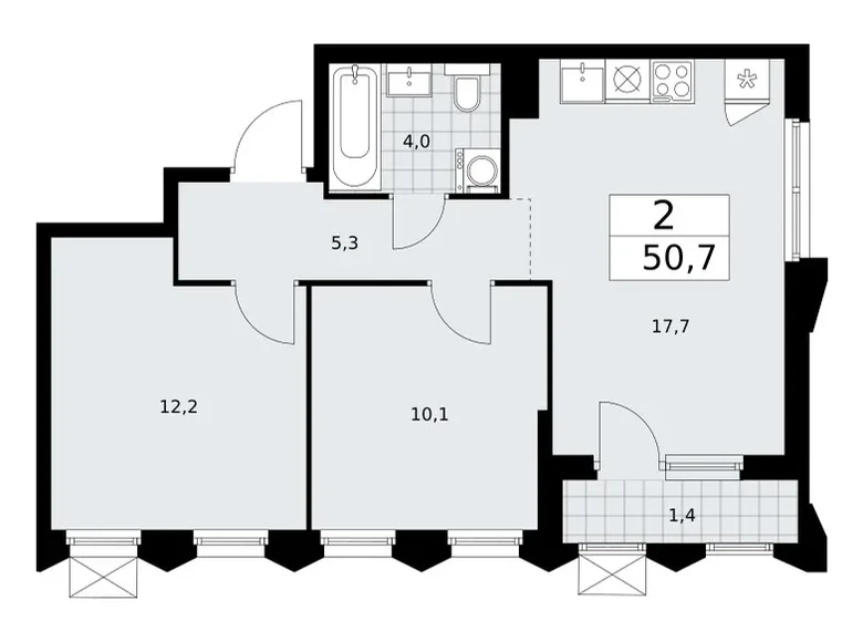 Apartamento 2 habitaciones 51 m² Troitsk, Rusia