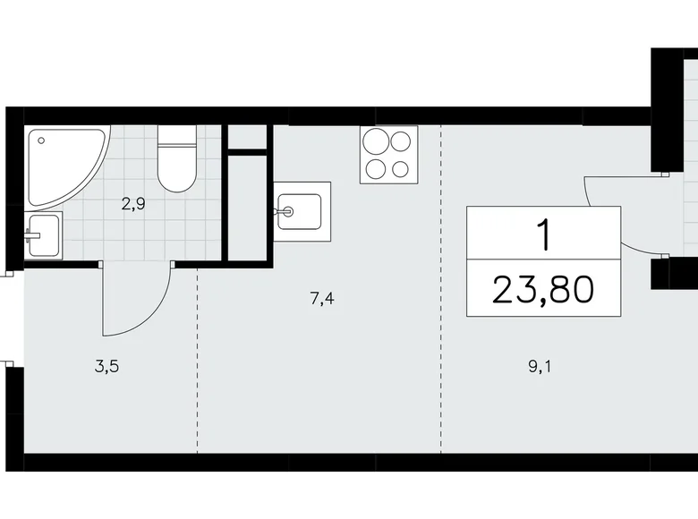 1 room apartment 24 m² Moscow, Russia