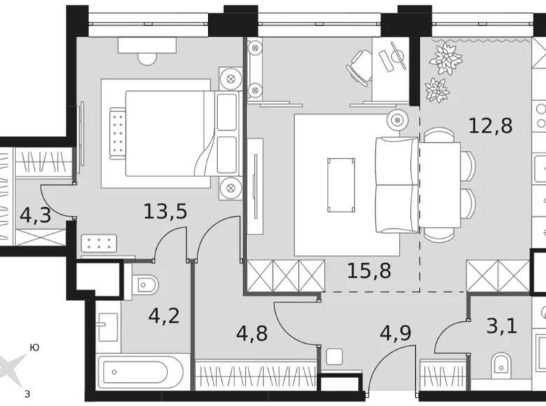 Appartement 2 chambres 63 m² North-Western Administrative Okrug, Fédération de Russie