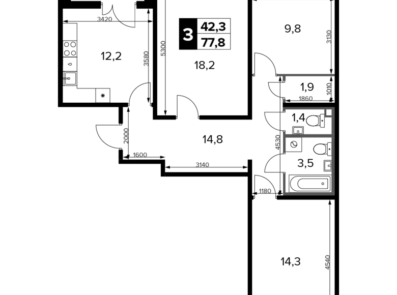 Квартира 3 комнаты 78 м² Химки, Россия