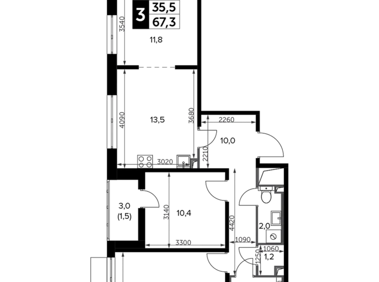 Wohnung 3 zimmer 68 m² Leninsky District, Russland