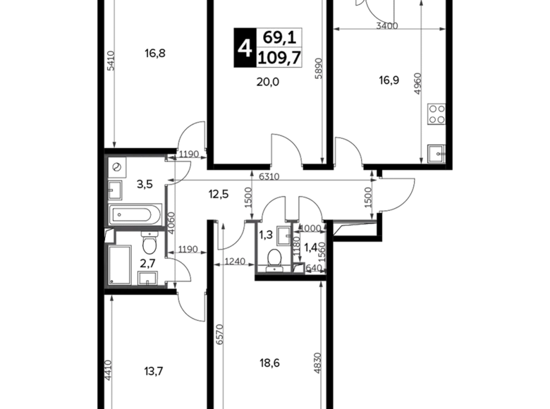 4 room apartment 111 m² Leninsky District, Russia