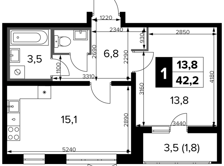 Квартира 1 комната 42 м² Юго-Западный административный округ, Россия