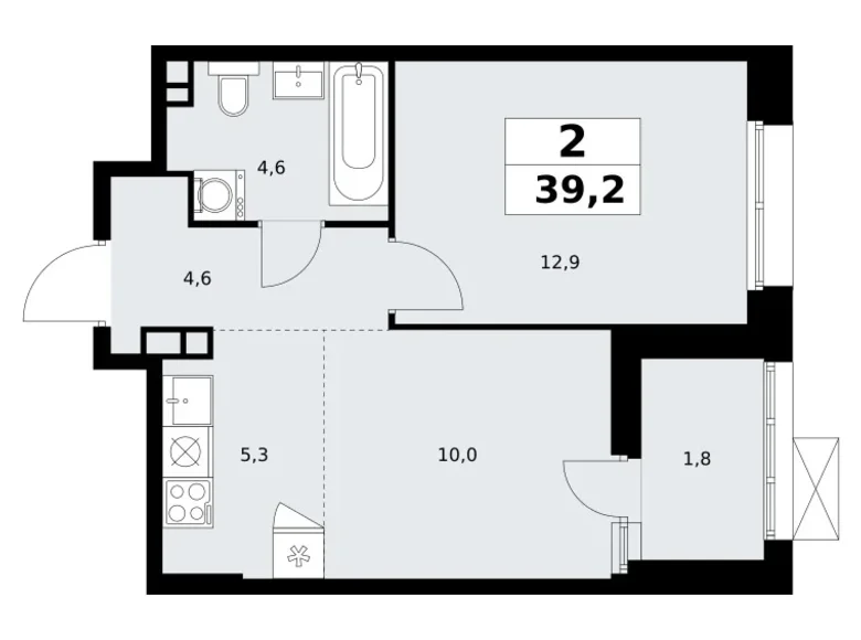 Appartement 2 chambres 39 m² poselenie Sosenskoe, Fédération de Russie