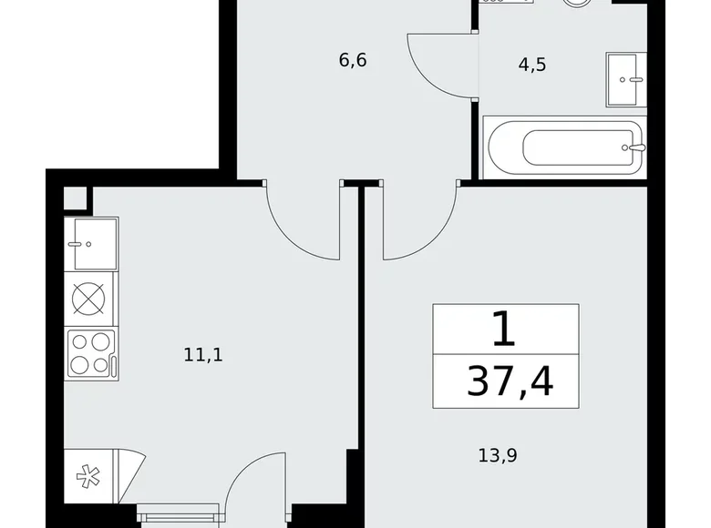 Квартира 1 комната 37 м² район Коммунарка, Россия