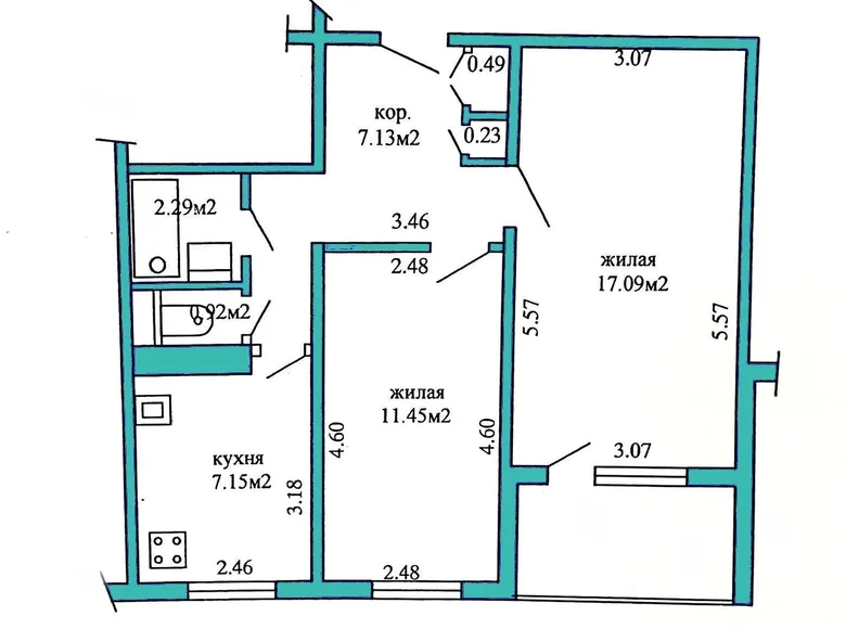 2 room apartment 51 m² Minsk, Belarus