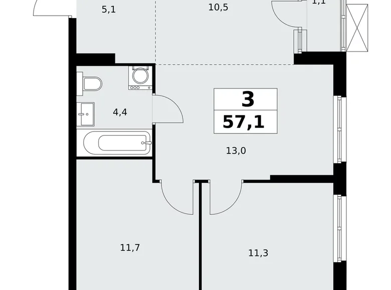 Apartamento 3 habitaciones 57 m² poselenie Sosenskoe, Rusia