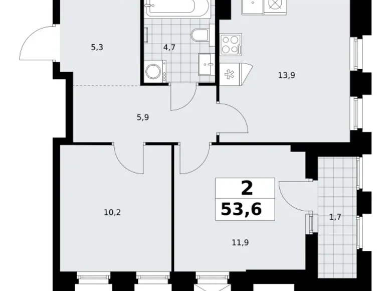 Квартира 2 комнаты 54 м² район Троицк, Россия