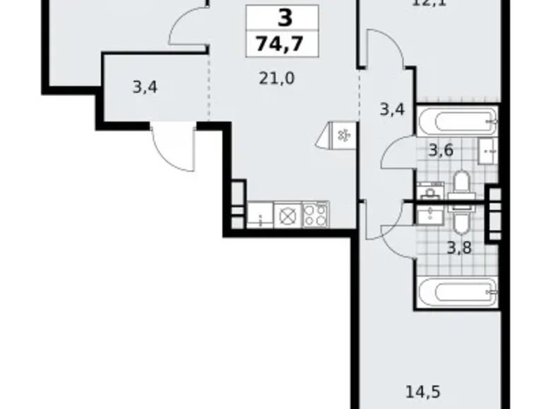 Квартира 3 комнаты 75 м² поселение Сосенское, Россия