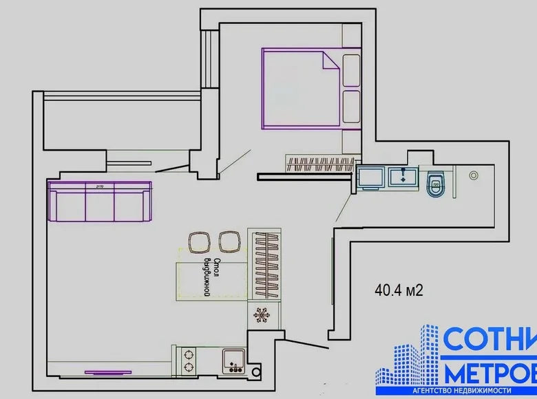 Mieszkanie 1 pokój 40 m² Mińsk, Białoruś