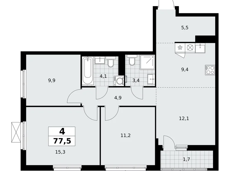 Apartamento 4 habitaciones 78 m² poselenie Sosenskoe, Rusia