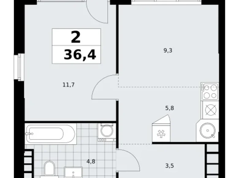 Mieszkanie 2 pokoi 36 m² South-Western Administrative Okrug, Rosja