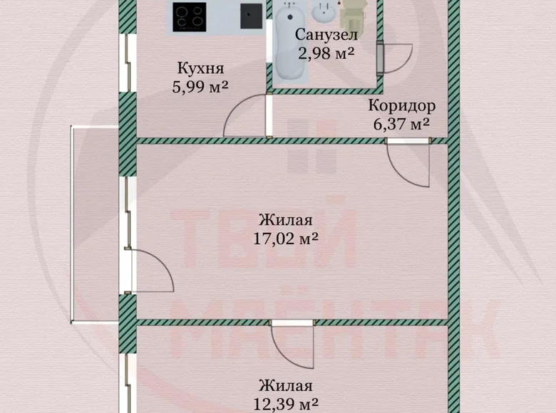 2 room apartment 46 m² Homel, Belarus