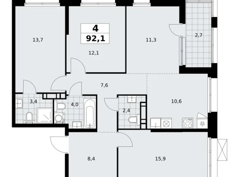 Mieszkanie 4 pokoi 92 m² poselenie Sosenskoe, Rosja