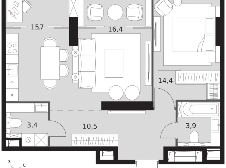 Apartamento 2 habitaciones 64 m² Konkovo District, Rusia