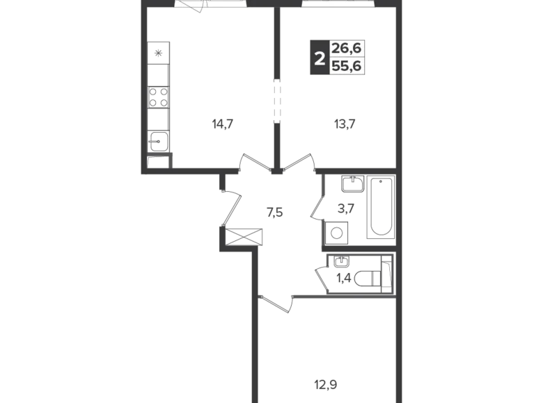 Apartamento 2 habitaciones 55 m² Leninsky District, Rusia