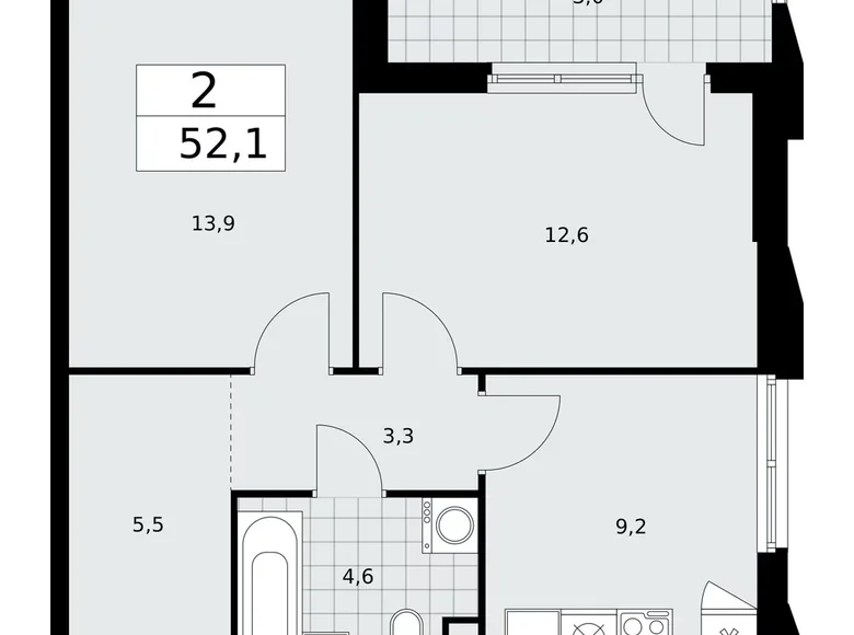 Apartamento 2 habitaciones 52 m² poselenie Sosenskoe, Rusia