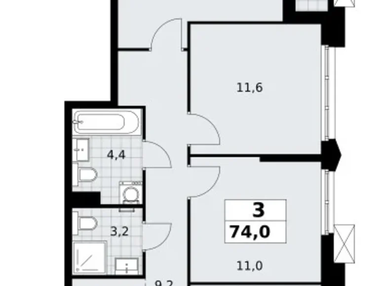 Mieszkanie 3 pokoi 74 m² Troick, Rosja