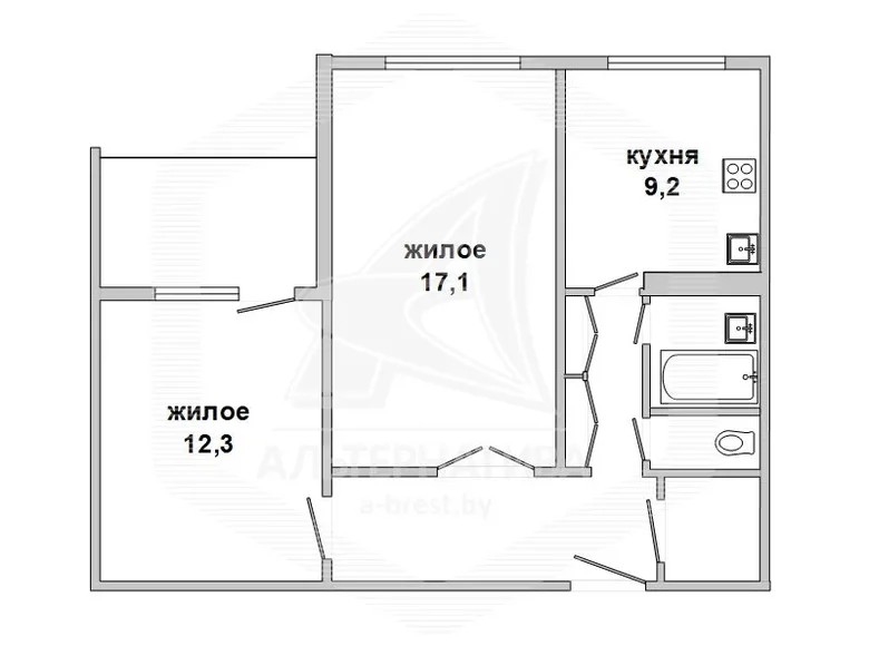 Appartement 2 chambres 54 m² Muchaviecki sielski Saviet, Bélarus