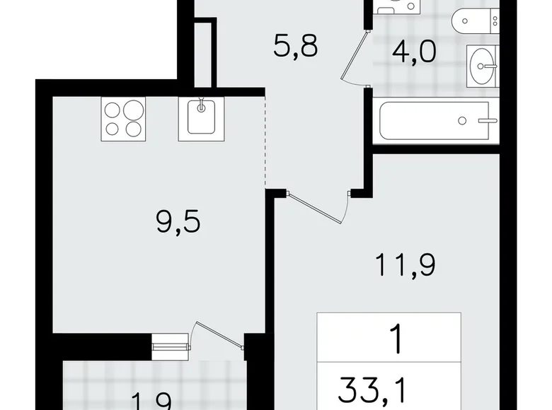 1 room apartment 33 m² Vsevolozhsk, Russia